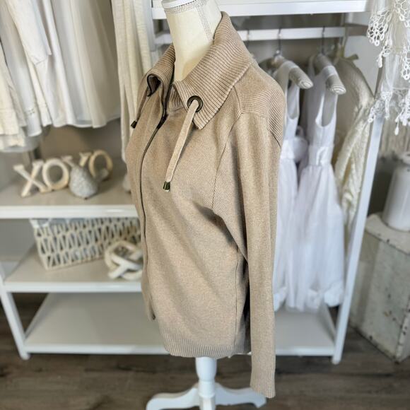 Liz Claiborne Women's Size L Beige Full Zip Collared Cardigan Sweater #3508 - Picture 4 of 8